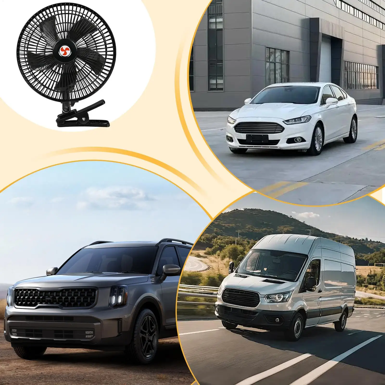 

Автомобильный вентилятор с креплением на приборную панель, персональный, портативный, с функцией вращения и 2 скоростями, для грузовиков, внедорожников, фургонов, пикапов