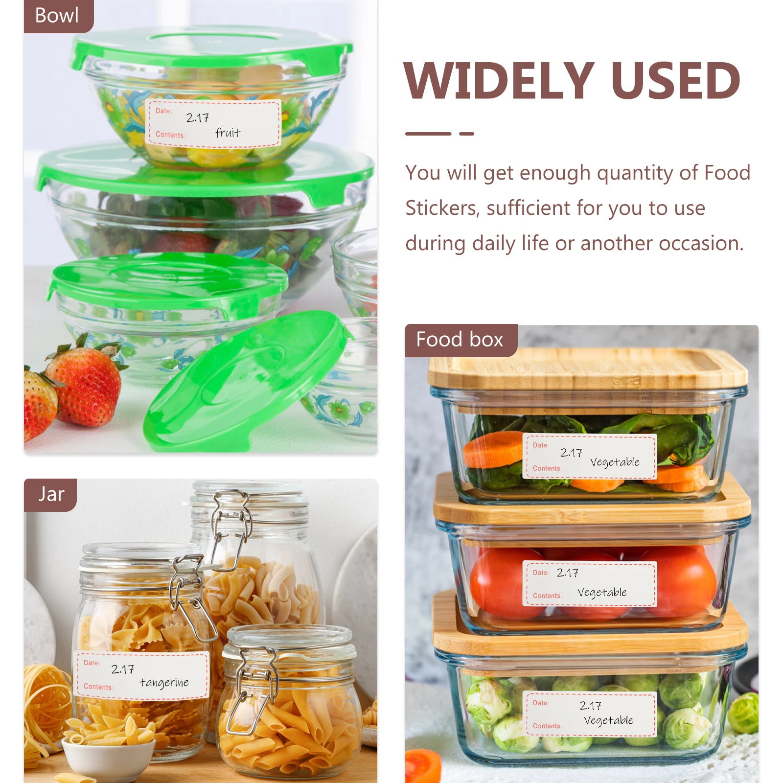 

3 Rolls Self Adhesive Food Stickers for Jars Kitchen Storage Labels Removable Date Tags Red Color Food Labels Sticker