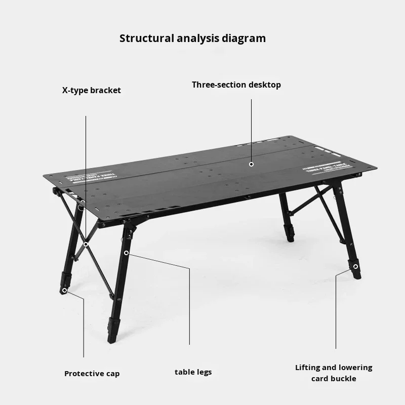Lightweight Outdoor Furniture Portable Beach Picnic Camping Folding Table Three-piece Aluminum Alloy Plate Adjustable Height