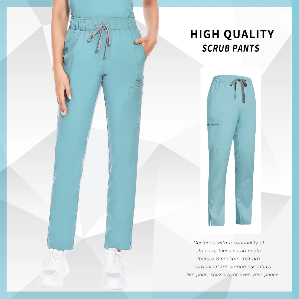 Medical Scrub Pants Pharmacy Work Straight Trousers Elastic Waist Black Gray Lab Bottoms Simple Male Women Clothing Casual Pants