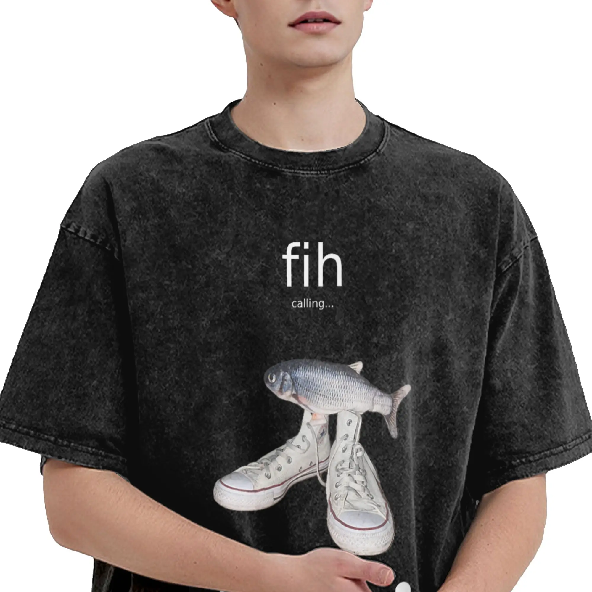 Fih Meme Fish Calling Shirt Misspelled Fih Is Calling Washed T Shirts T-Shirts Tee Shirt for Men Women 100% Cotton