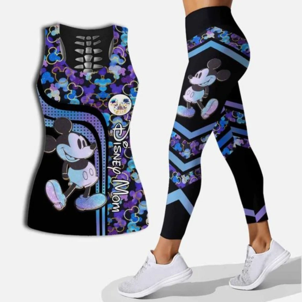 

Disney Stitch Women's Hollow Tanktop Leggings Yoga Set Summer Fitness Leggings Tracksuit Disney Cutout Tank Top Leggings Set2025