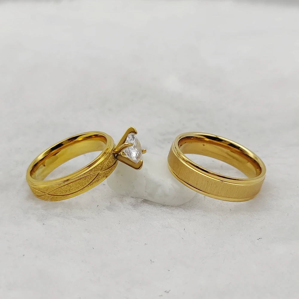 Karik-Anéis de casamento banhados a ouro para casais, conjuntos nupciais, 24K, 18K, cheio de ouro, atacado, casamento