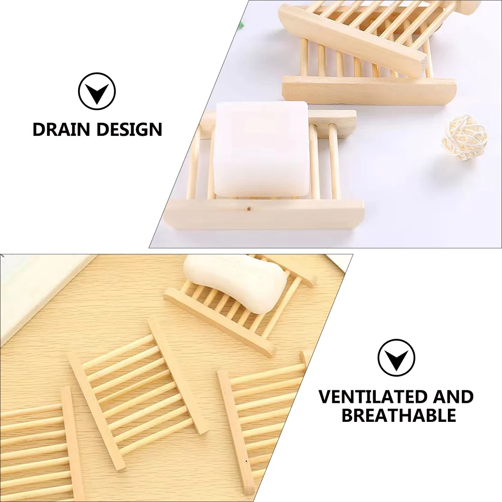 

6 Pcs Wooden Soap Dish for Bathroom Kitchen Counter Holder Tray Simple Practical Rack Household Draining with Water Drainage