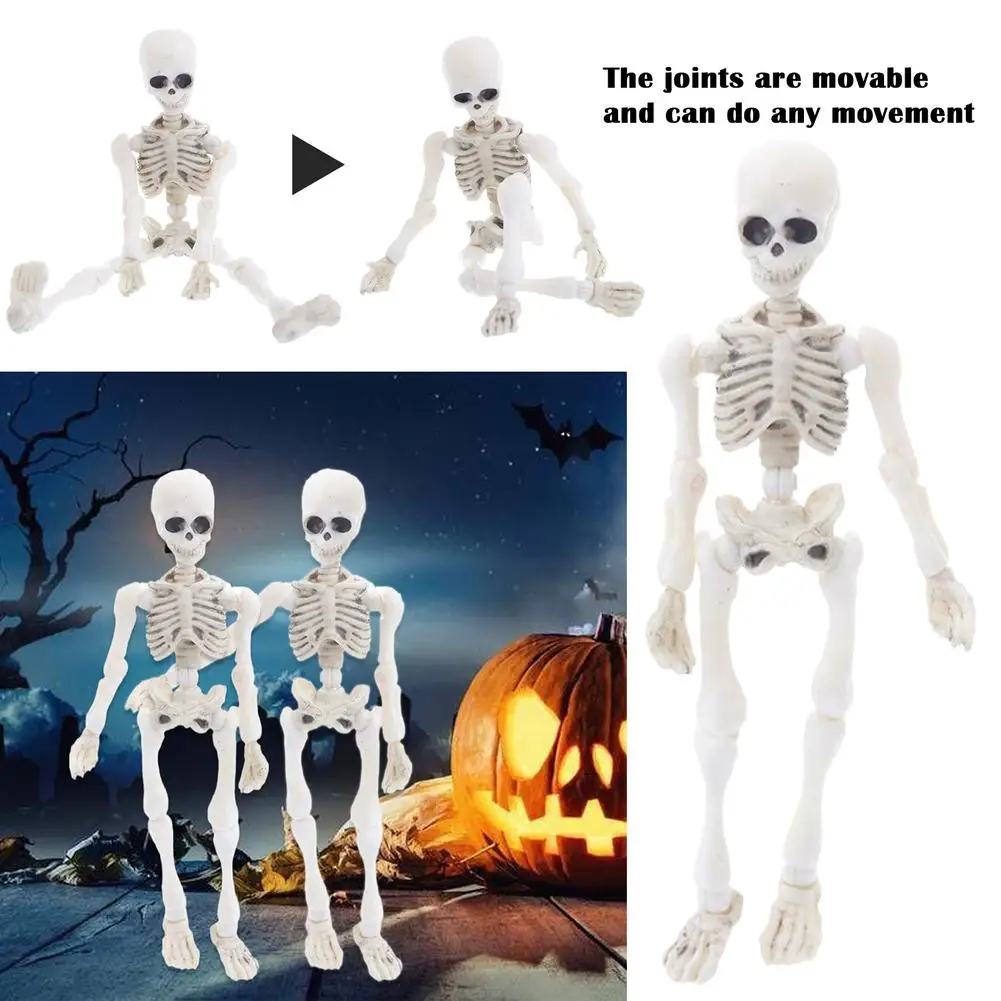 9cm Moveable Joint Skeleton Halloween Party Scary Decoration Figure Mini Adults Kid Action Toys Model Prank Skeleton Skull V5J0