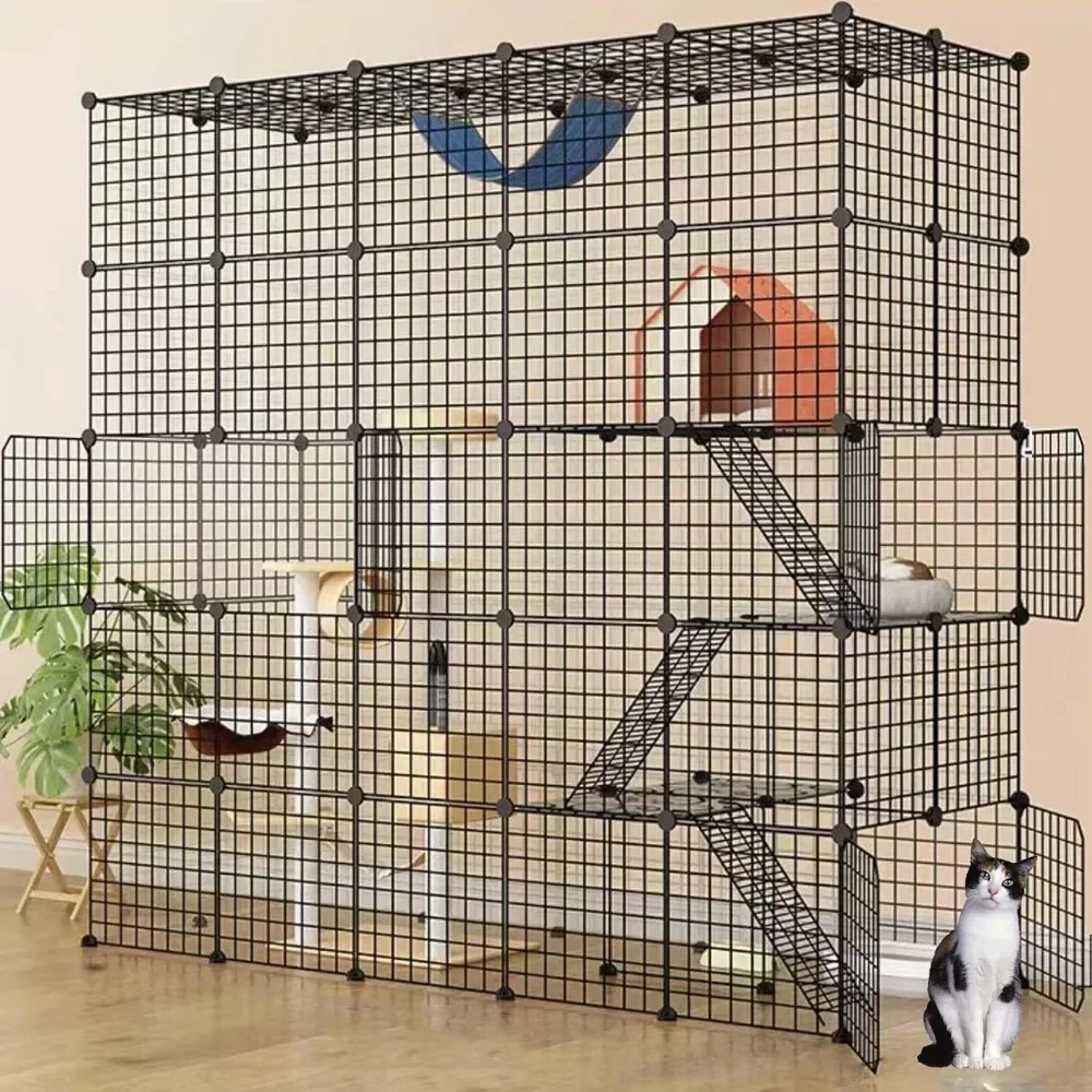 

1-4 Cat (69L x 28W x 69H) DIY Cat Cage, Detachable Metal Wire Large