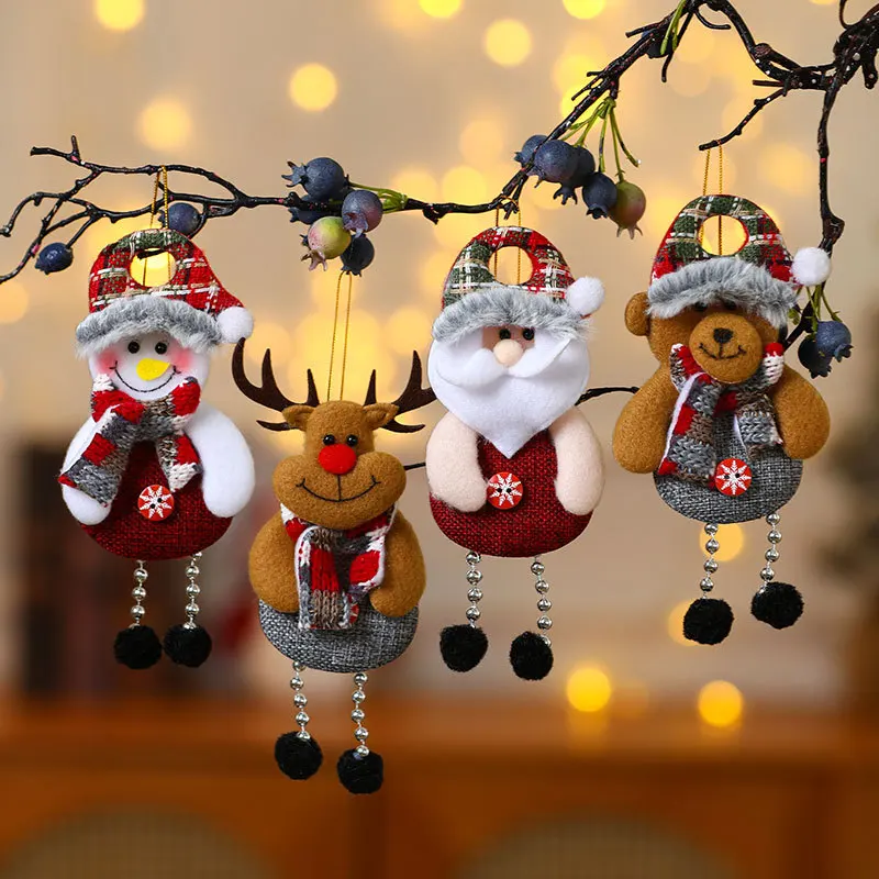 Fabric Elk Bear Santa Claus Snowman Dolls Christmas Pendants Hanging Decor Christmas Tree Ornaments Christmas Party Decoration