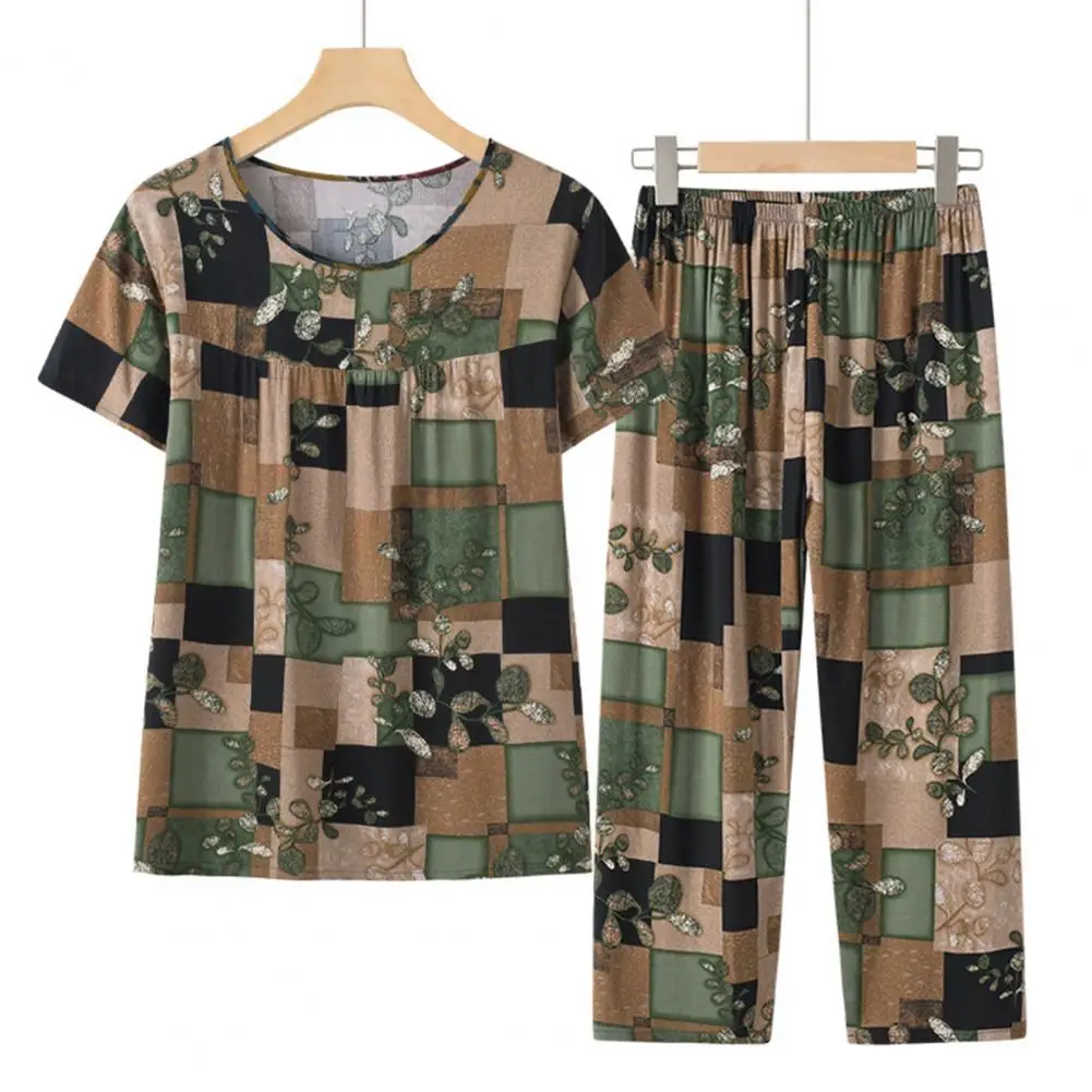 

Женский костюм с футболкой и брюками, женский топ с цветочным принтом и брюки в стиле ретро с эластичной талией и широкими штанинами Для Бабушек