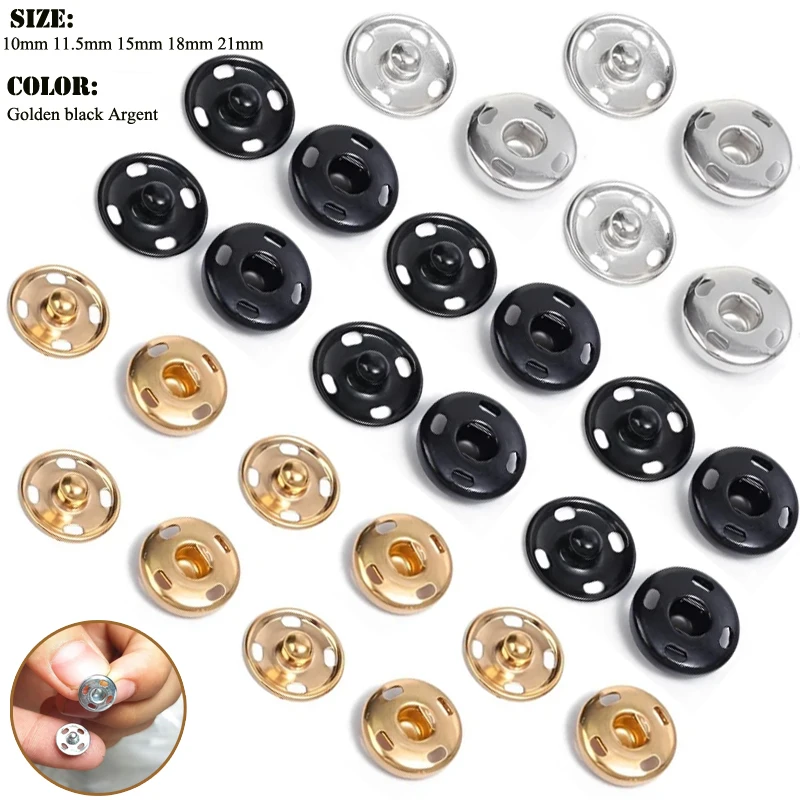 

10/50Set 10-21mm Metal Sew-on Snap Buttons Black Silver Color DIY Sewing Clothing Snap Fastener Buttons Craft Press Studs Button