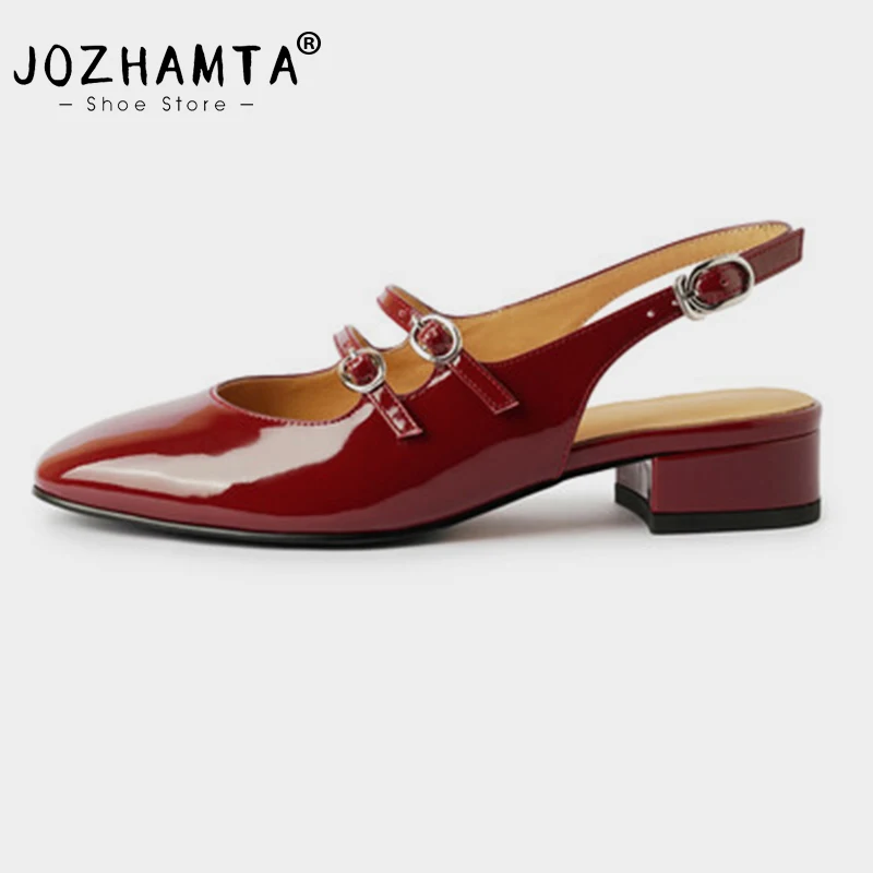 JOZHAMTA Size 33-41 Slingback Sandals For Women Genuine Leather Low Heel Summer Shoes High Heels Elegant Dress Party Office