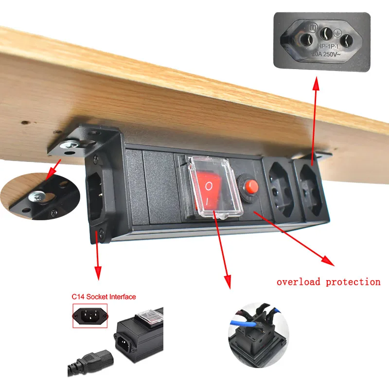 STRIDER RUI デスクトップ PDU 電源タップ分配ユニット C14 ポート 16A 4000 ワット過負荷保護ブラジルソケット
