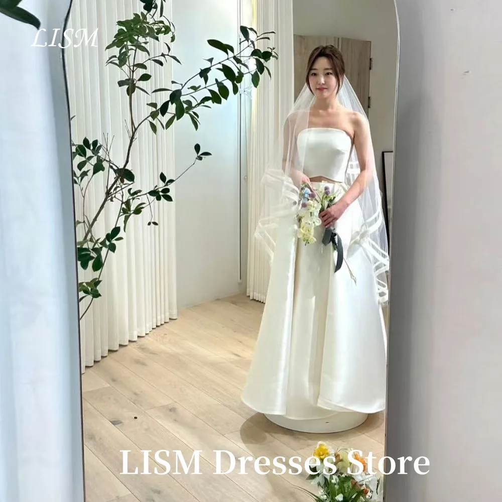 

LISM Простые корейские свадебные платья из 2 предметов, мягкие атласные элегантные платья для мероприятий, свадебное платье 웨딩드레스, корсеты по индивидуальному заказу