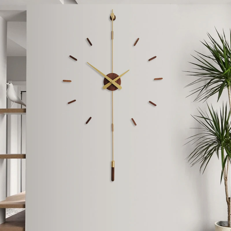

Spanish wall clock living room home fashion atmosphere silent clock brass creative personality Internet celebrity black walnut t