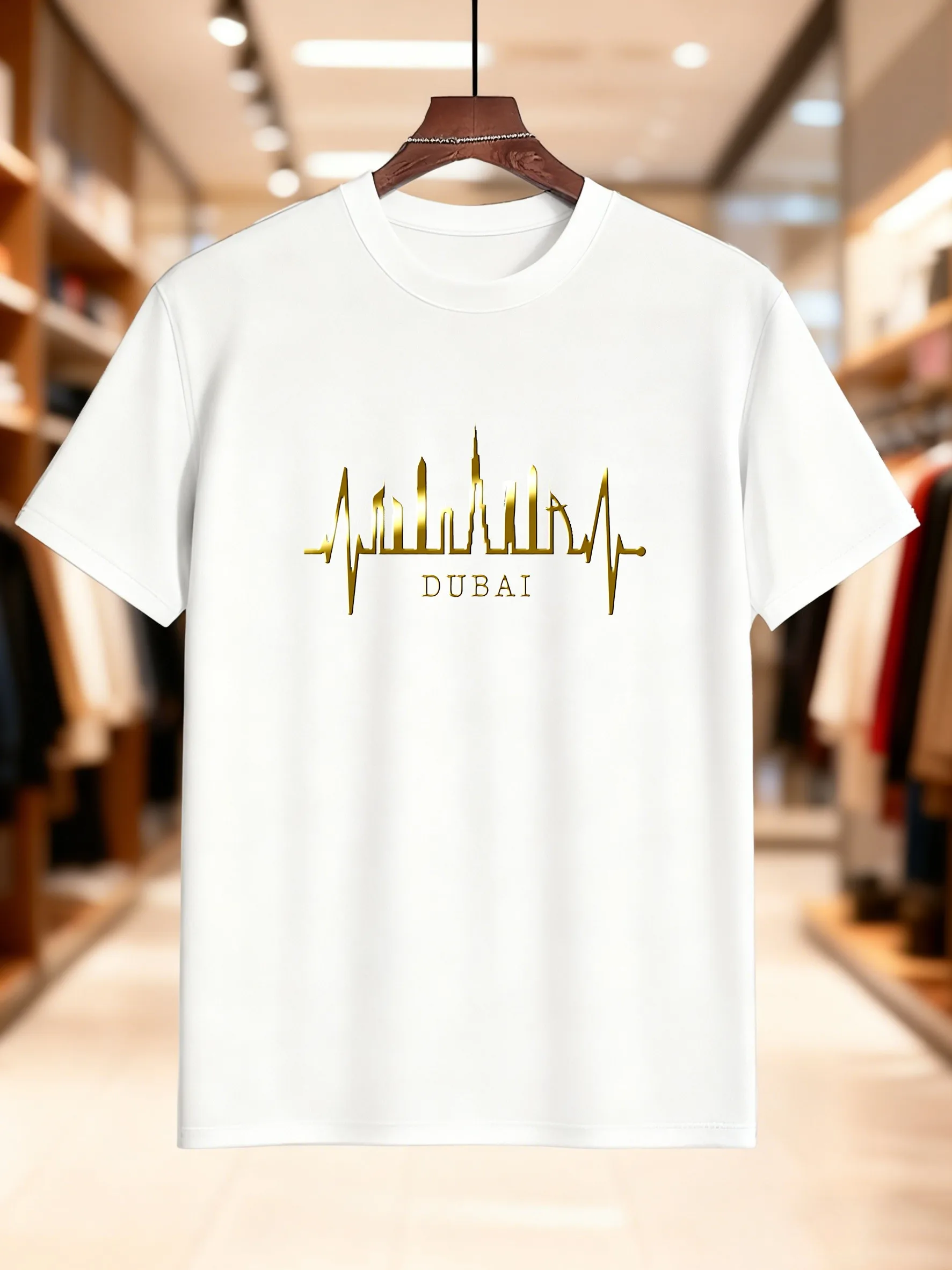 Camiseta masculina estampada de manga curta – design de padrão de faca, 100% algodão respirável e confortável, top casual elegante para o verão D