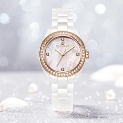 White Ceramic Women Watch With Diamond Waterproof Fashion Lady Luxury Elegant Romantic Quartz Wristwatch