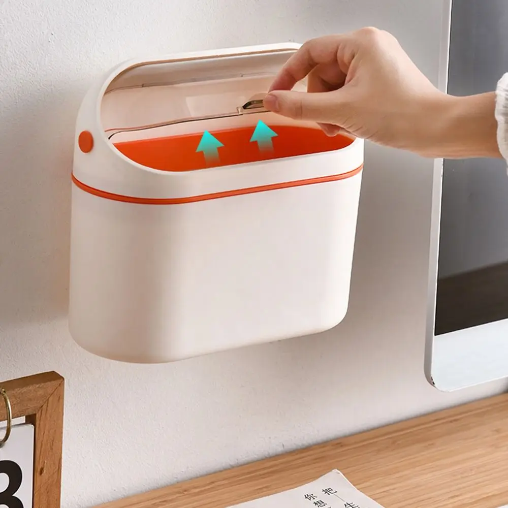 1Pc Mini Desktop Trash Can Under Sink Counter Top Hanging Waste Basket With Lid Household Living Room Plastic Small Dustbin