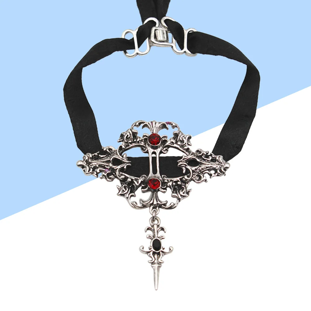 

Halloween Punk Pendant Necklace Black Red Ribbon Cross Choker Simple Style Women Necklace Perfect Gift Christmas Valentine