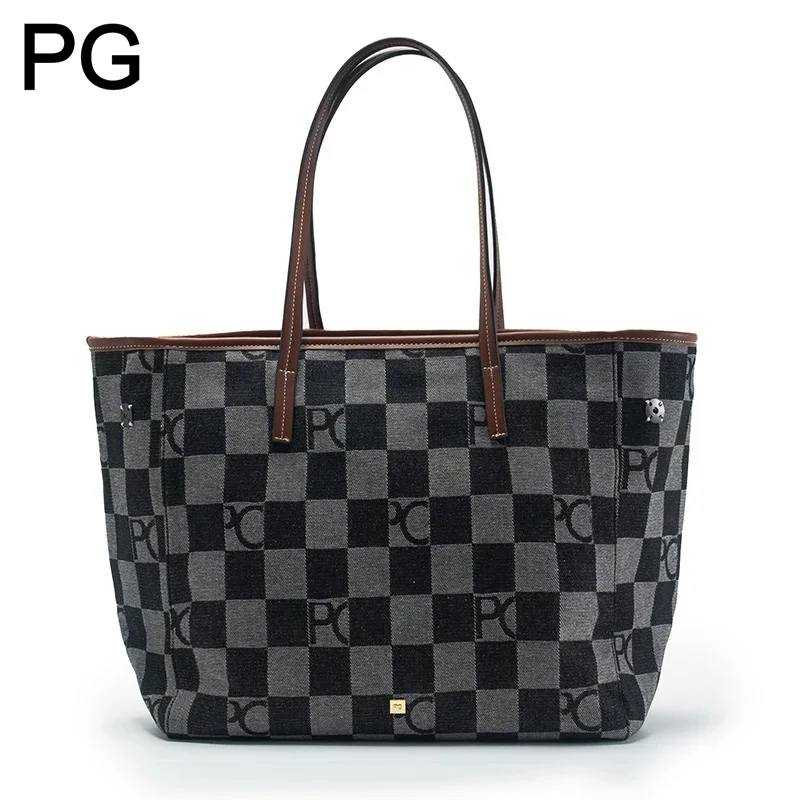 PG Women Shoulder Bag Retro Chessboard Design High End Versatile, Large Capacity Daily Travel Simple Practical Atmospheric Items