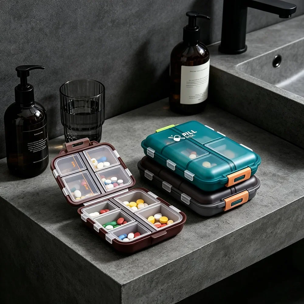 Hot Sell For Double Layer 10 Compartments Portable Pill Box Moisture Proof Travel Medicine Storage Case With Label Stickers For