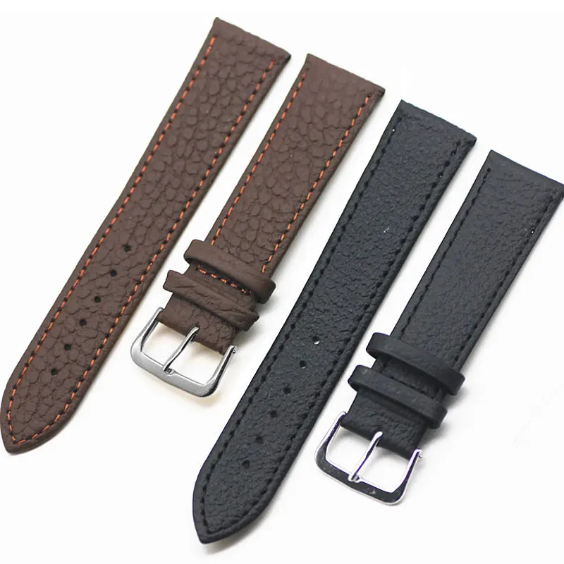 10/12/14/16/18/20/22mm Lychee Pattern Leather Writst Watch Band With Stainless Steel Buckle Soft Black Brown Replacement Strap