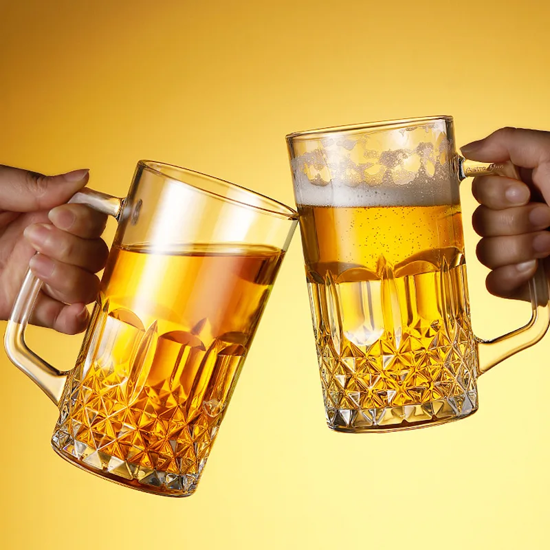 600ml/1000ml Beer Glass with Handle Classic Large Capacity Water Cup Party Personalized Craft Beer Glass Heat Resistant Tea Mug