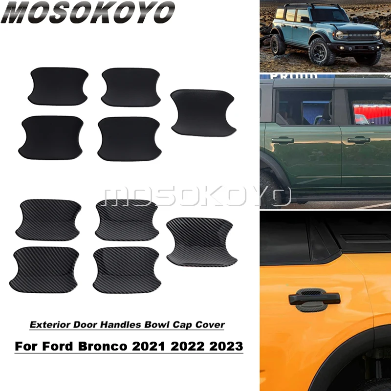 

For Ford Bronco Carbon Fiber Black Outside Exterior Door Handle Bowl Panel Cover Trim Scratch Protector For Ford Bronco 2021+