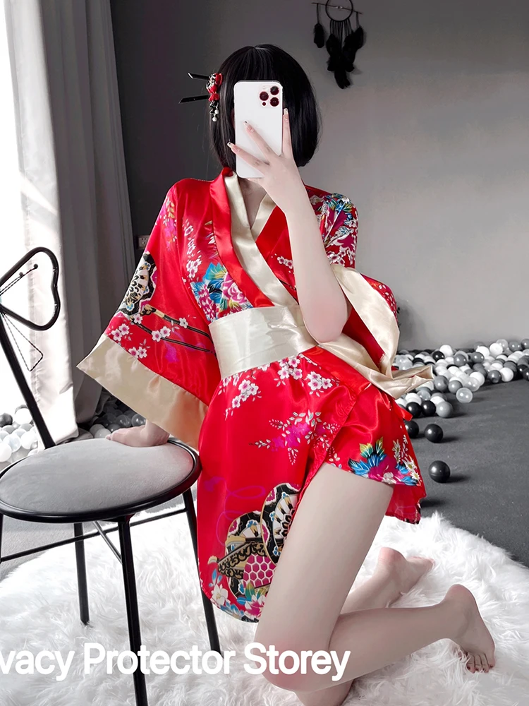 Sexy Japanese Costumes Night Dress Erotic SLeepwear For Women Pajamas Print Babysuit Bowknot Lingerie Fetish Lolita Underwear