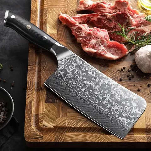 TURWHO 7" Bone Chopper Knife 67 Layers Japanese SKD11 Damascus Steel Sharp Kitchen Cleaver Boning Cutting Meat Knife G10 Handle