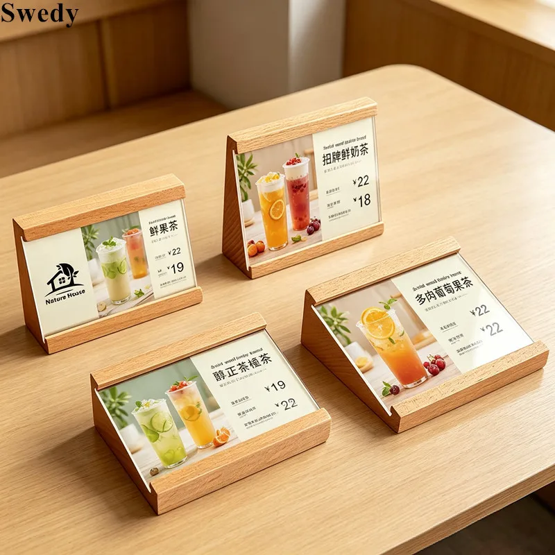 5 Pieces 70x40mm Wood Acrylic Sign Holder Display Stand Table Name Card Holder Restaurant Menu Paper Holder Price Label Stand