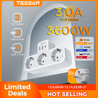 TESSAN USB Plug Adapter 6 in 1 Thief Sockets Tee with 3 Schuko Sockets 2 USB A  1 Type C Ports Multiple Plug Adapter for Home