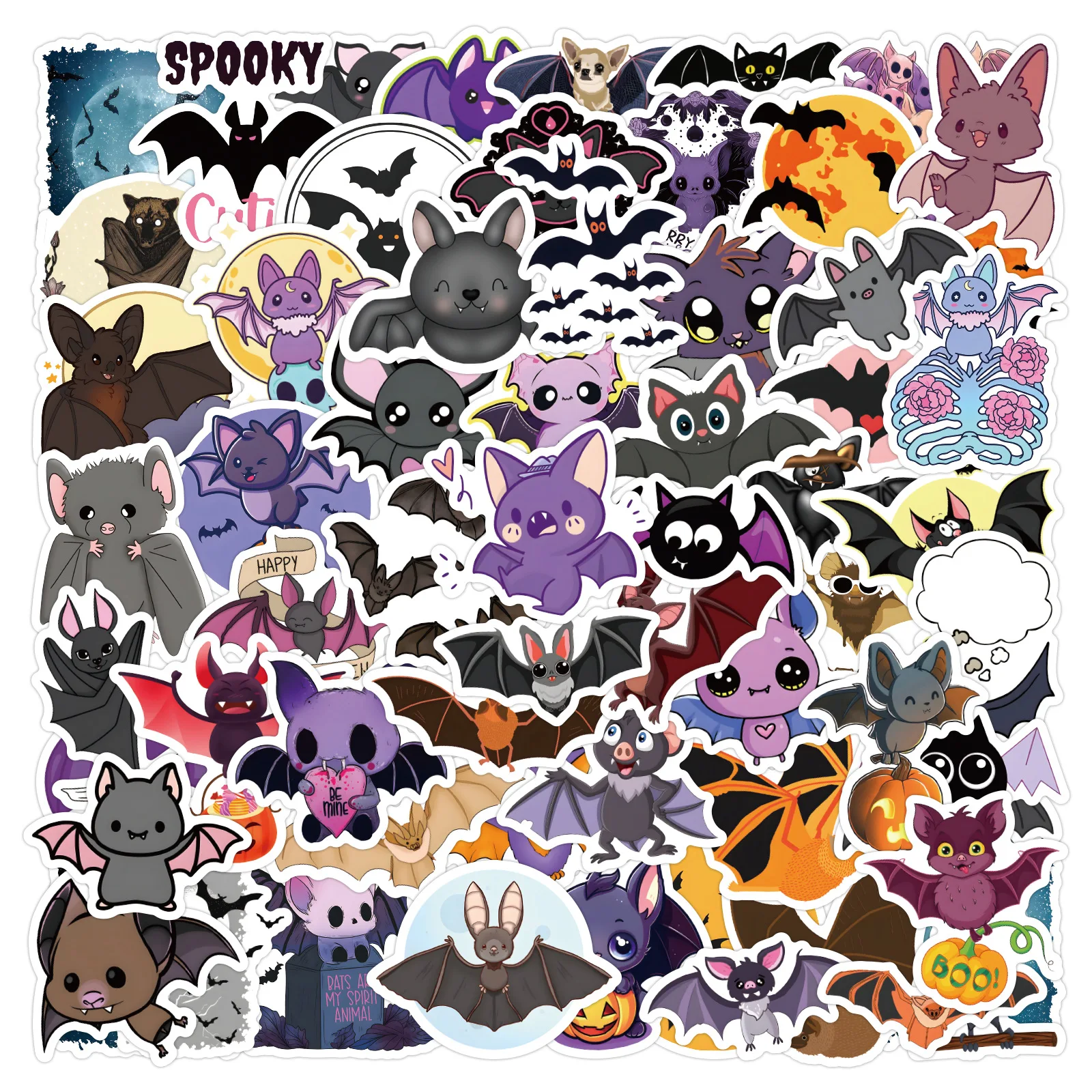 60pcs Cartoon Bat Stickers for DIY Scrapbooking Stationery Handbook Phone Water Cup Luggage Waterproof Sticker Halloween Decals