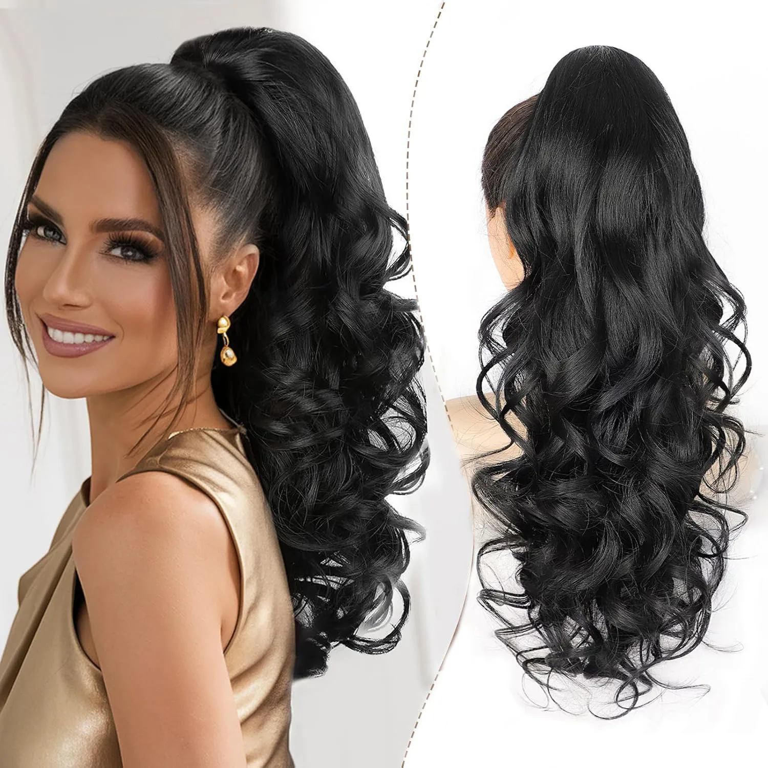 

Накладной хвост-косичка на заколке, синтетический, длинный, волнистый, черный, 22 дюйма, натуральный вид, для женщин