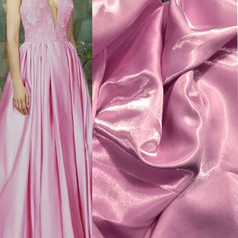 Reflective satin fabric pink smooth trench coat designer cloth for apparel sewing by the meter diy polyester material