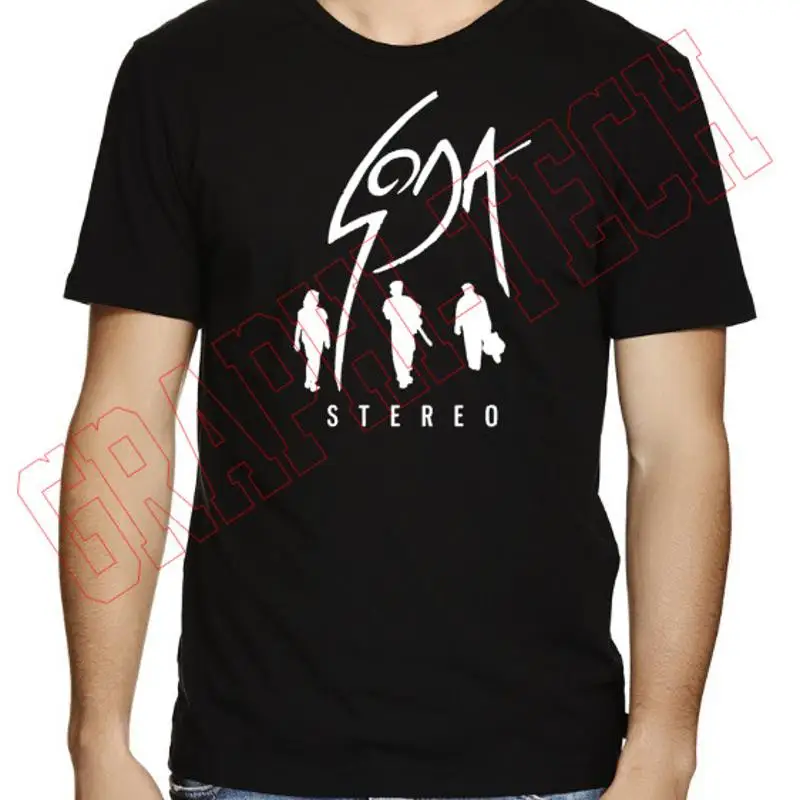 Camiseta negra estéreo Soda Rock En Espa Ëol Playera Negra