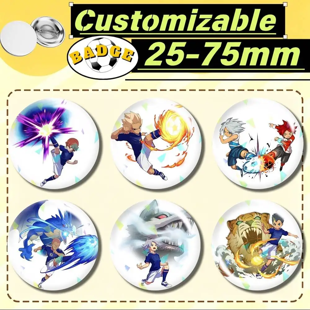 Anime-Game Inazuma Eleven Cross  Customizable Round Brooch Pins, Personalized Badges With Broken Glass Design Fashion Accessory