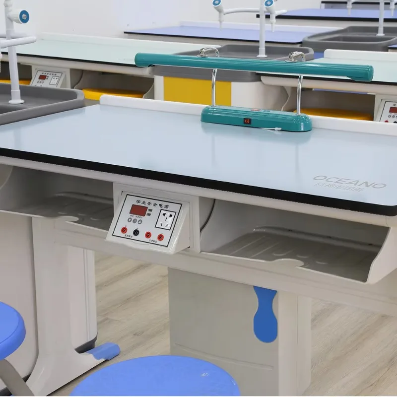 Modern Iron Student Desk Phenolic Countertop 2 Drawers Biochemistry School Laboratory Furniture