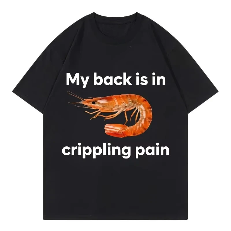 Funny My Back Is in Crippling Pain Shrimp Meme Crewneck T-shirt Fashion Women Harajuku Sleeve Aesthetic Clothing Free Shipping