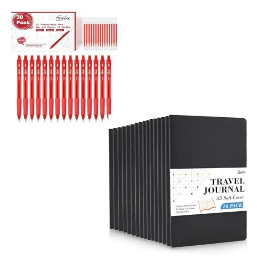 

16 Pack Soft Cover Journals 30 Pack Retractable Red Ink Gel Pens