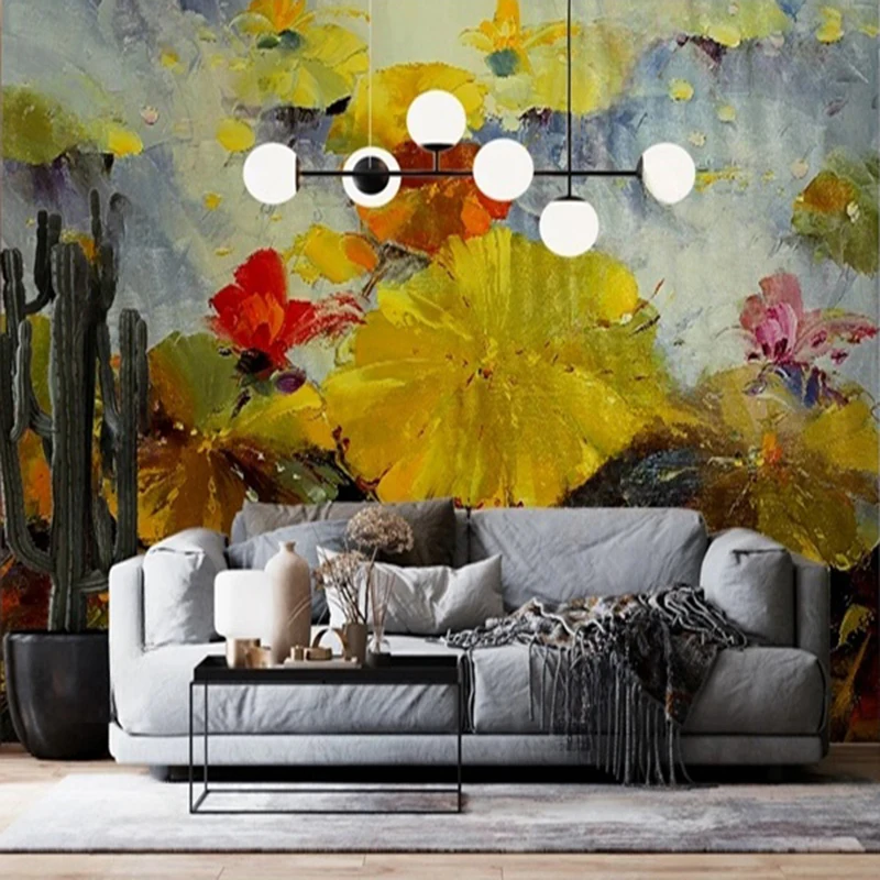 

Custom Mural Living Room Abstract Plant Classical Hand-painted Oil Painting Tea Room Restaurant Kitchen Home Decor Wallpaper 3D