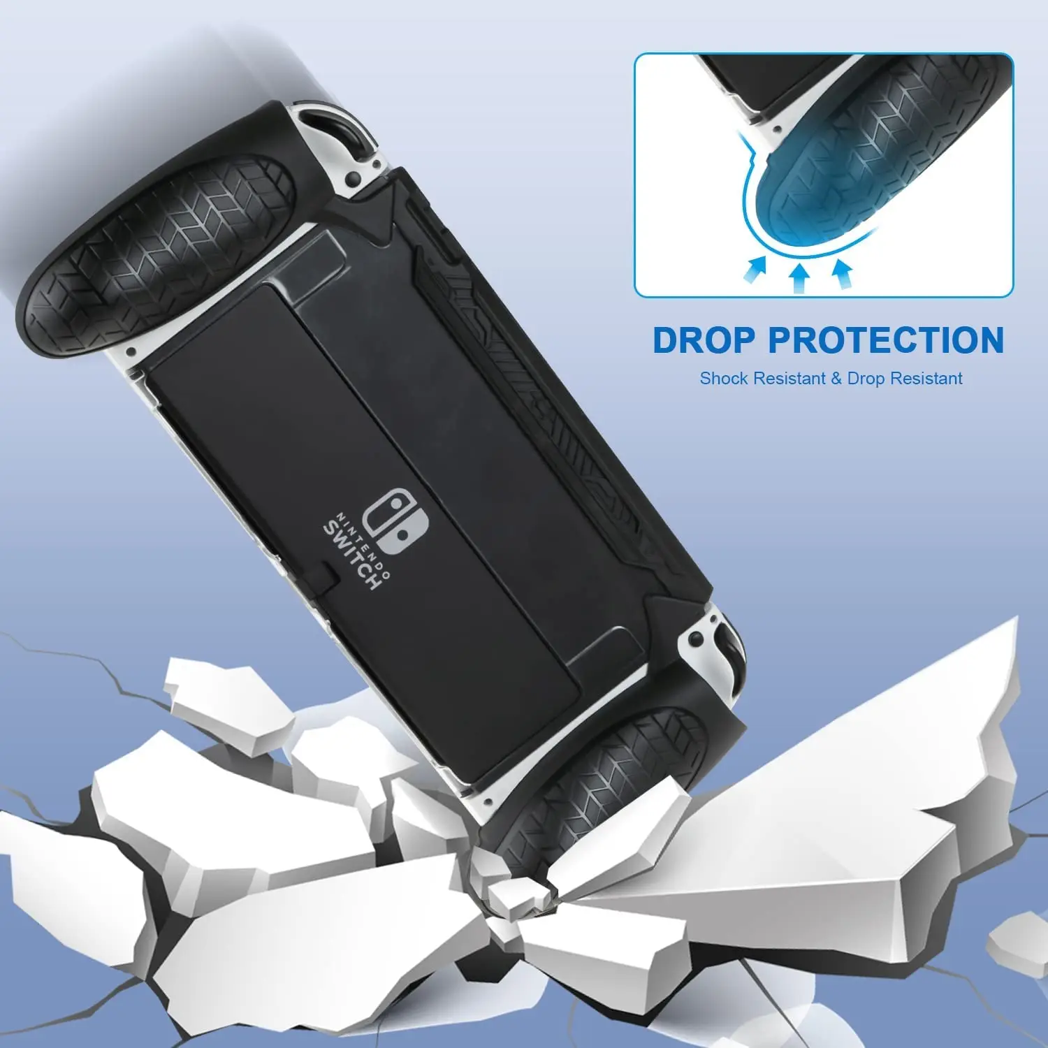 Ergonômico Hand Grip Dockable Case Atualizado Capa Protetora À Prova de Choque Shell Comfort TPU Long Grip Para Nintendo Switch OLED