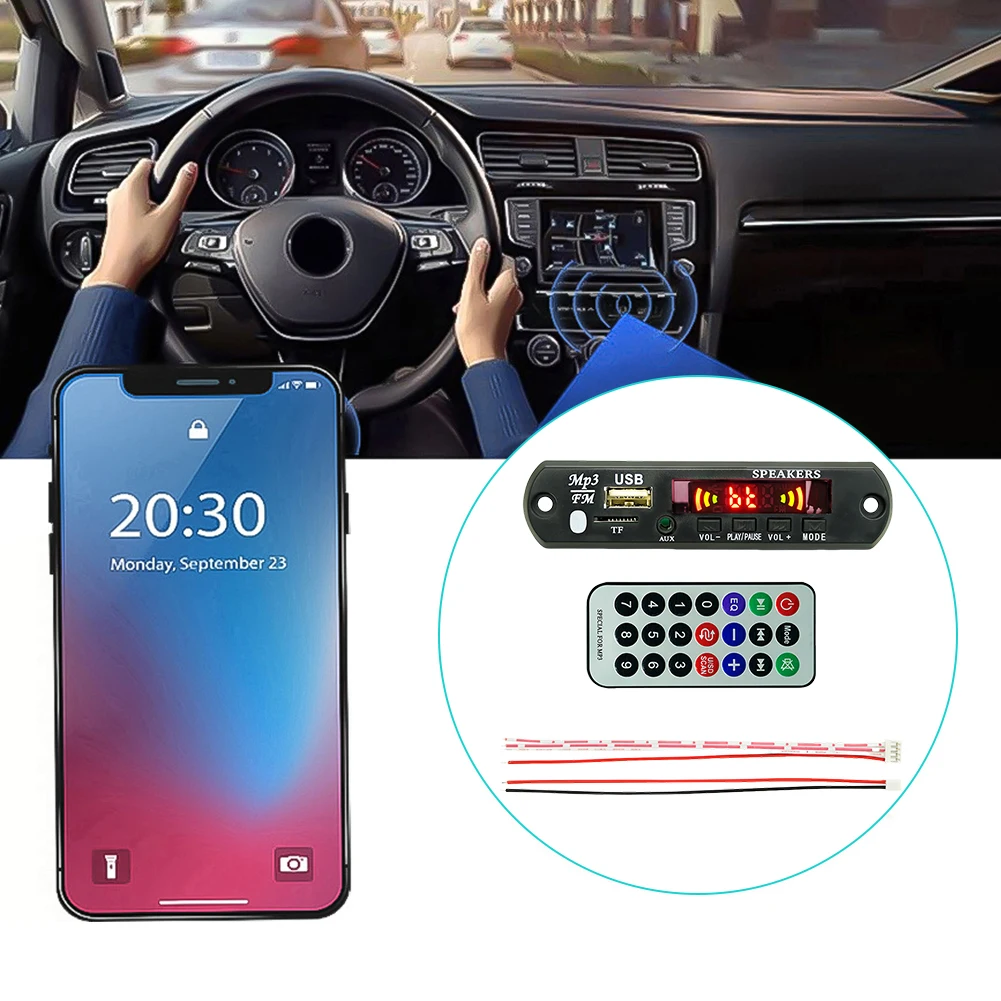 Placa decodificadora Bluetooth 5.0 MP3 WMA com rádio FM Controle remoto USB TF Áudio sem perdas para carros