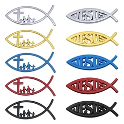 Car Styling 3D Crown with Diamonds Decorative MetaCar Styling 3D Metal Christian Jesus Fish Symbol Logo Decal Universal Car Body