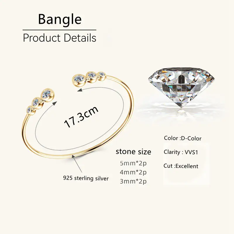 قابل للتعديل الكفة سوار الأصلي والنقي 925 فضة الحافة مويسانيتي أساور للنساء افتتاح المعصم مجوهرات #2