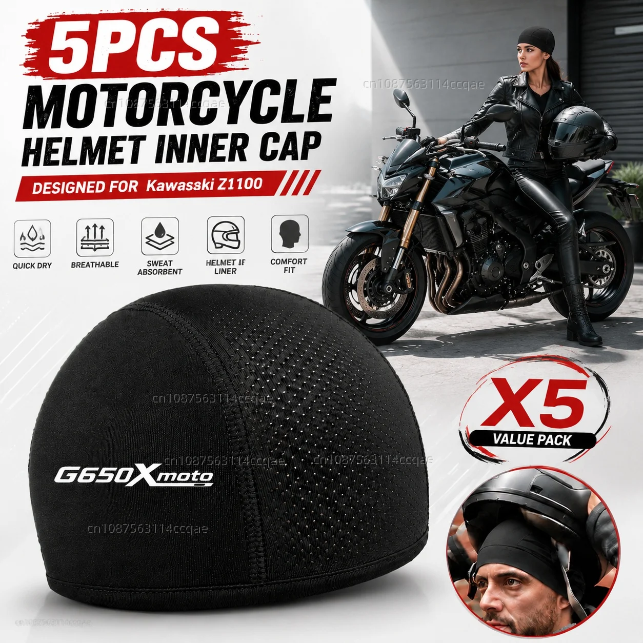 5pcs Motorcycle Helmet Inner Cap Hat Quick Dry Breathable Hat Racing Cap Skull Cap Cooling Thin Soft For BMW G650Xmoto 2006-2012