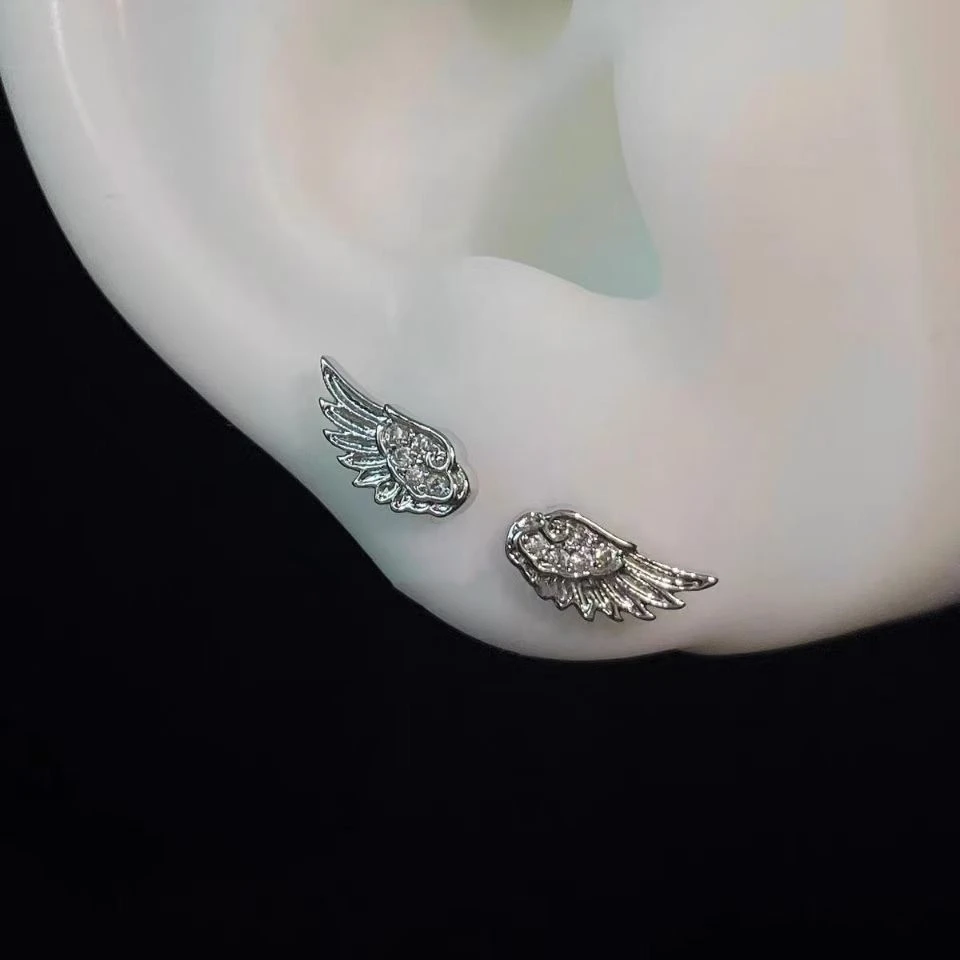 Fashion Silver Color Zircon Wing Stud Earrings for Women Luxury Shiny Crystal Geometric Personality Ear Bone Nail Jewelry Gifts image 4