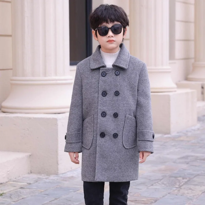 2025 Spring Autumn New Boys' Thickened Wool Coat Cotton Kids