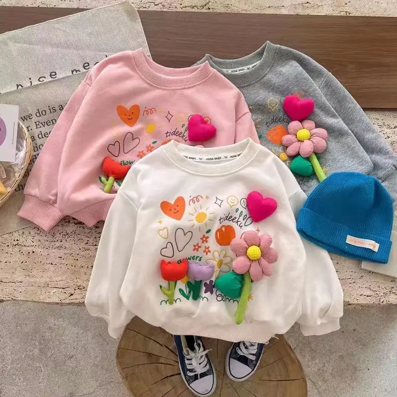 Bambini ragazze maglione primavera e autunno 2023 nuovi bambini Pullover maglione ragazze Casual Versatile fiore 3D coreano Top Trend