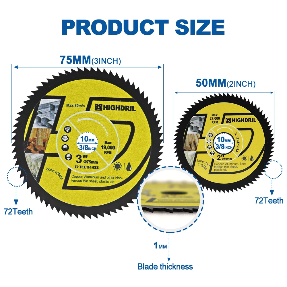 HIGHDRIL HSS Circular Saw Blade Mini Diamond Cutting Disc 50/75/85mm For Soft Metal Copper Aluminium Wood Plastic Angle Grinder