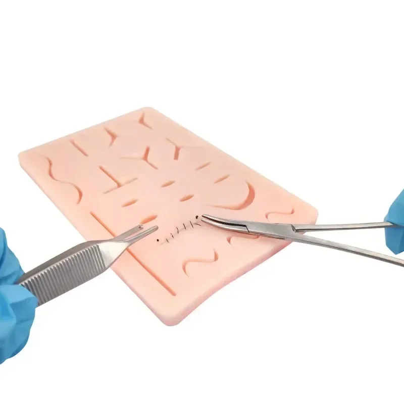 Surgical silicone wound skin suturing practice mat, medical students simulate skin wound knotting and suturing model