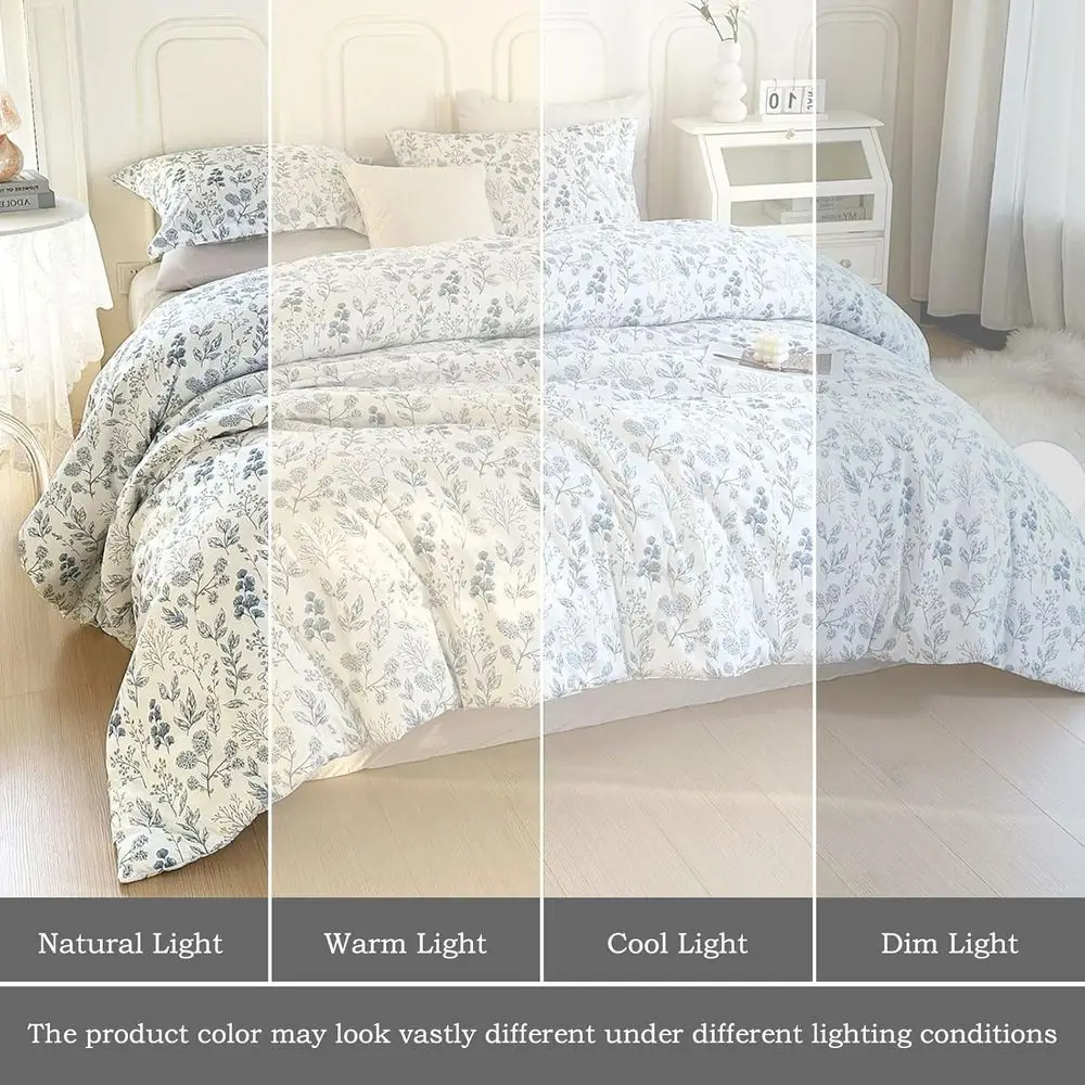 Бело-синий комплект одеял из трех предметов с цветочным принтом для женщин: винтажное садовое постельное белье из мягкой микрофибры с наволочками
